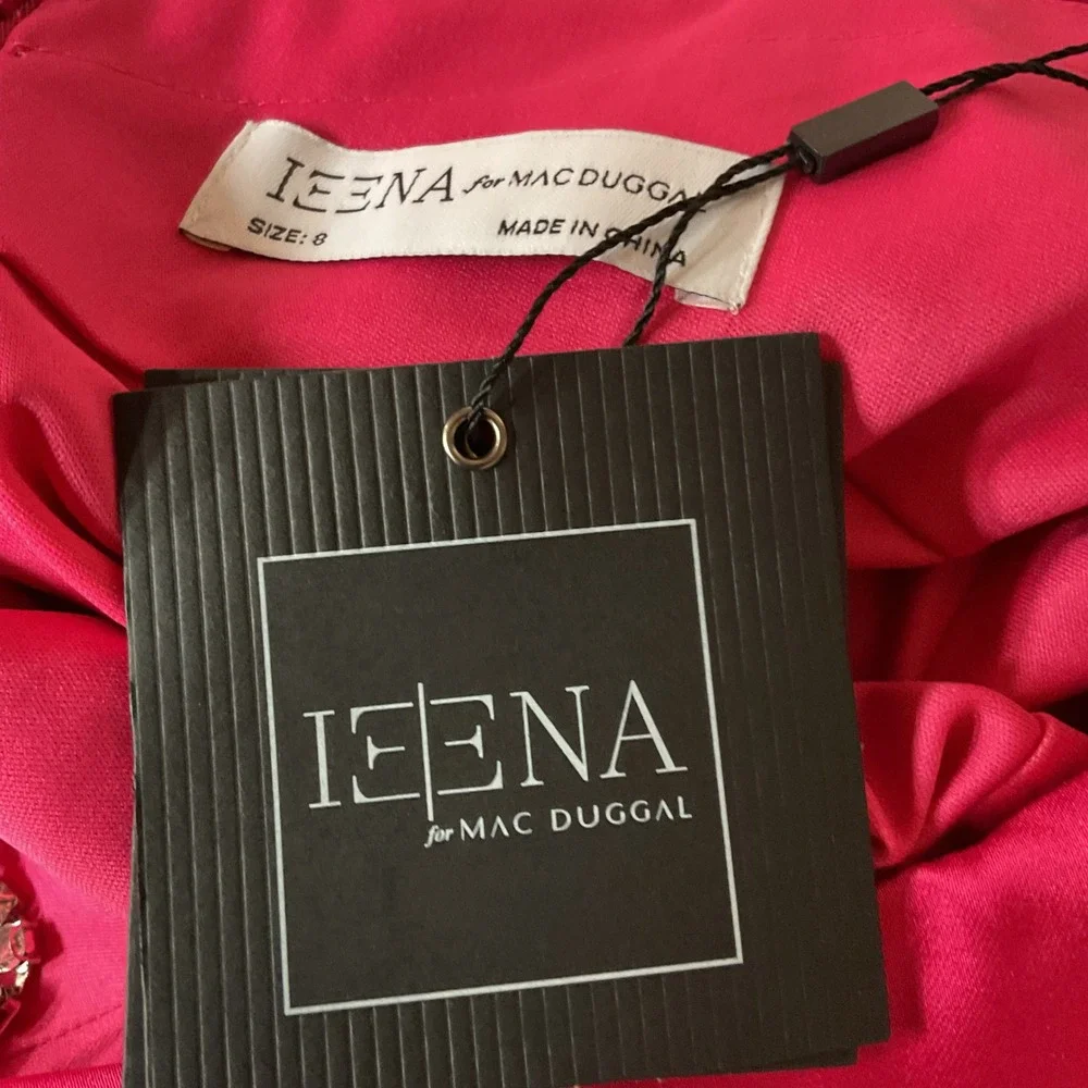 Ieena‎ For Mac Duggal Rhinestone Strap Satin Lined Back Slit Mini Dress Sz 8 NWT